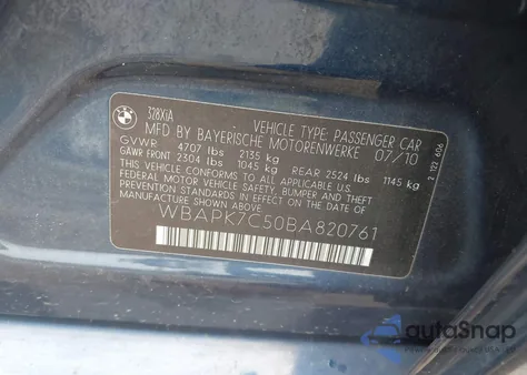 2011 BMW 328I xDrive из США, поврежденный, VIN WBAPK7C50BA820761